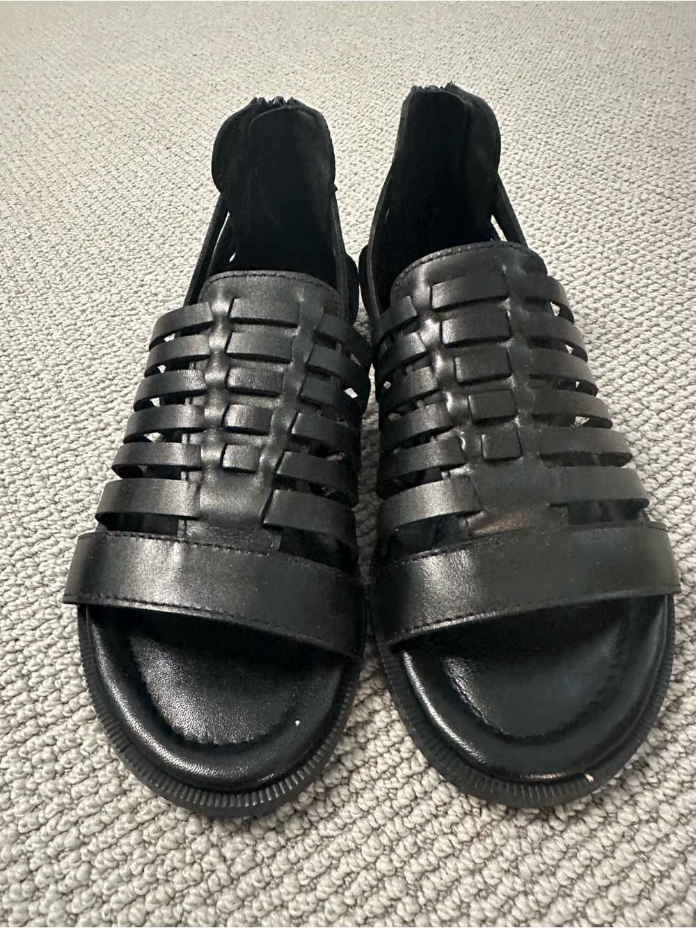Women’s Black Woven Vintage Foundry Leather Sandals, Size 8